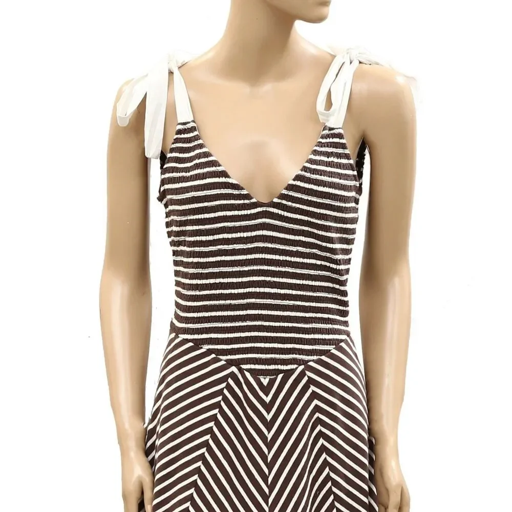 Free People Free-Est Cecelia Midi Dress Striped Printed Smocked Cotton L 286347